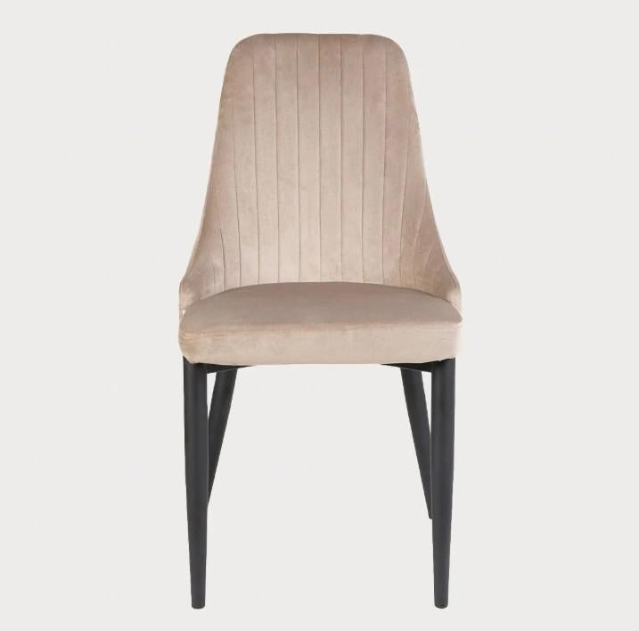 Louis Velour Beige Chair Upholstered with Black Metal Legs