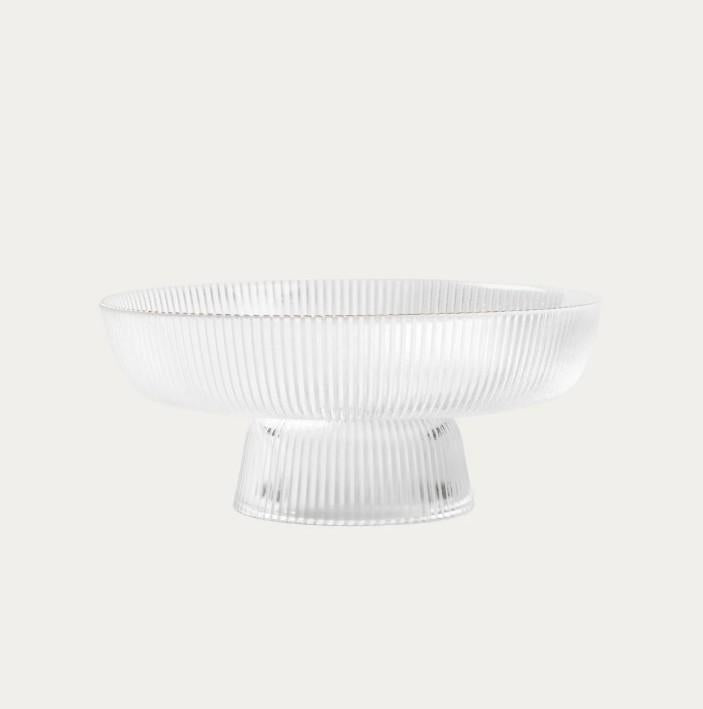LYNN Large Fluted Glass Serving Bowl with Gold Rim