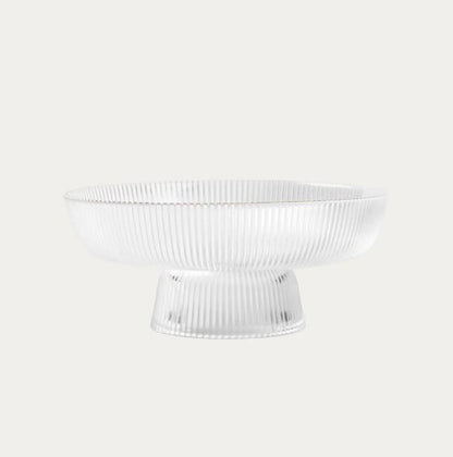 LYNN Large Fluted Glass Serving Bowl with Gold Rim