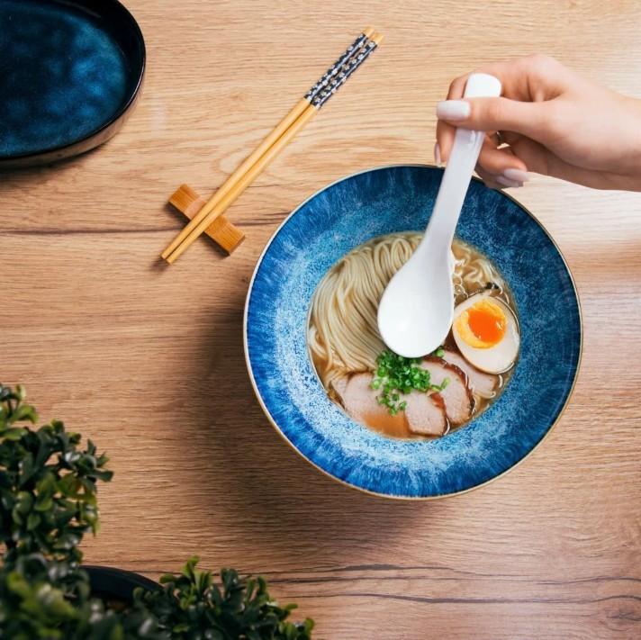 Ramen set SALADO Blue and Brown Ceramic Ramen Bowl Set - 21 cm