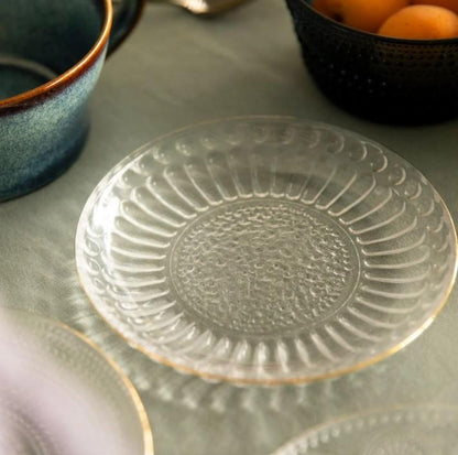 Plate BARREL Striped Glass with Gold Rim 15 cm