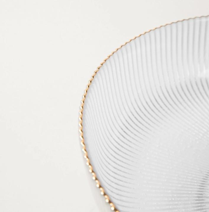 LYNN Large Fluted Glass Serving Bowl with Gold Rim