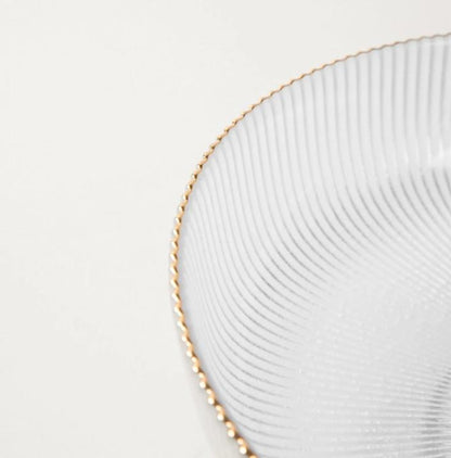 LYNN Large Fluted Glass Serving Bowl with Gold Rim