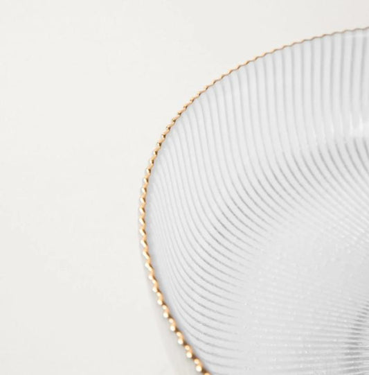 LYNN Large Fluted Glass Serving Bowl with Gold Rim